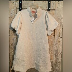 Off white shift dress with puff sleeves